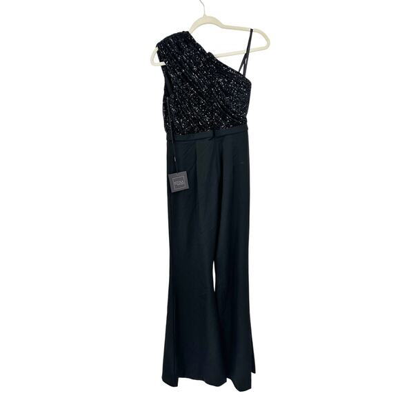 Mac Duggal 26716 Black Sequined One Shoulder Flare Leg Jumpsuit Size 2 NWT - Picture 5 of 7